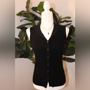 Madewell The Signature Knit Button-Front Vest Black Sleeveless Sweater Top